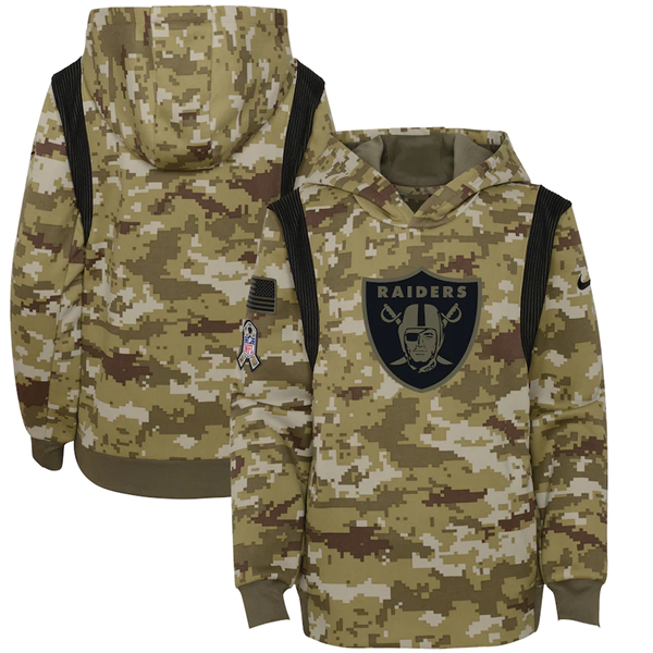Youth Las Vegas Raiders 2021 Camo Salute To Service Therma Performance Pullover Hoodie